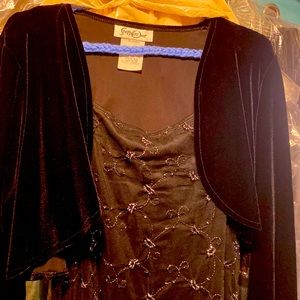 Black short spaghetti strap formal with cover